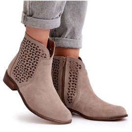 Bottines ajourées en daim Zazoo 2791, beige 10
