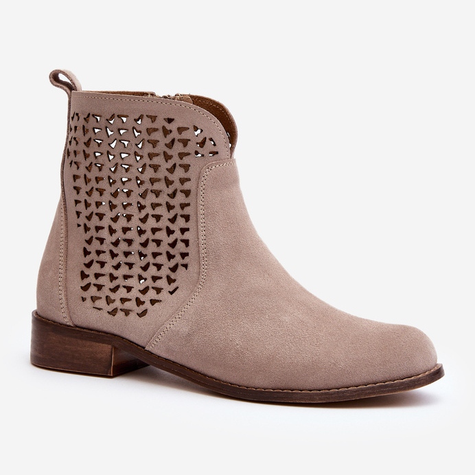 Bottines ajourées en daim Zazoo 2791, beige 2