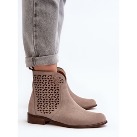 Bottines ajourées en daim Zazoo 2791, beige 5