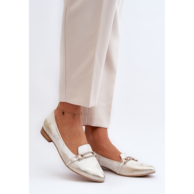 Zazoo 2885 Ballerines en cuir avec décoration dorée et blanche 2