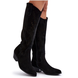 Zazoo 2909 Bottes Ajourées En Daim Sur Talons Bas, Noir le noir 12