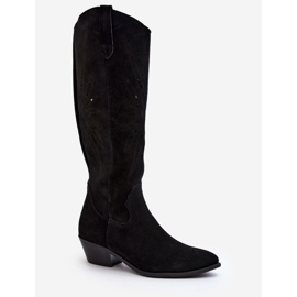 Zazoo 2909 Bottes Ajourées En Daim Sur Talons Bas, Noir le noir 4
