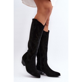 Zazoo 2909 Bottes Ajourées En Daim Sur Talons Bas, Noir le noir 5