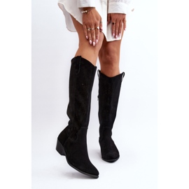 Zazoo 2909 Bottes Ajourées En Daim Sur Talons Bas, Noir le noir 7