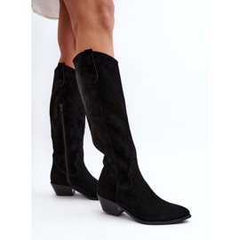 Zazoo 2909 Bottes Ajourées En Daim Sur Talons Bas, Noir le noir 8