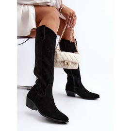 Zazoo 2909 Bottes Ajourées En Daim Sur Talons Bas, Noir 1