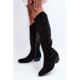 Zazoo 2909 Bottes Ajourées En Daim Sur Talons Bas, Noir 2