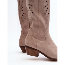 Zazoo 2909 Bottes Ajourées En Daim Sur Talons Bas, Beige 5