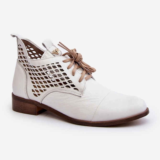 Zazoo 2878 Bottines basses en cuir ajouré pour femme, blanc 2