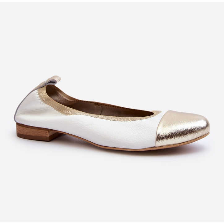 Ballerines Zazoo 2890 en cuir blanc et doré blanche 2