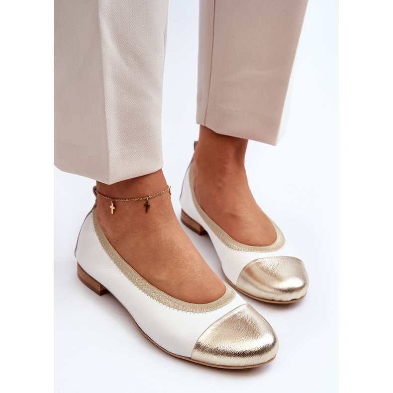 Ballerines Zazoo 2890 en cuir blanc et doré 1