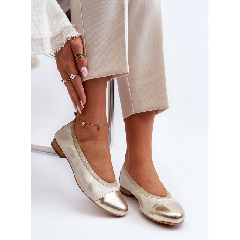 Ballerines Zazoo 2890 en cuir doré et caoutchouc d'or 2