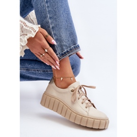 Zazoo 2919 Chaussures en cuir à semelle épaisse pour femme, beige 1 Zazoo 2919 Chaussures en cuir à semelle épaisse pour femme, beige 1