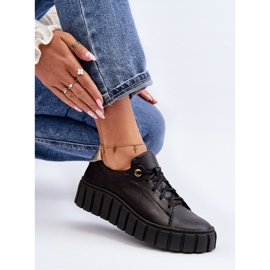 Zazoo 2919 Chaussures en cuir à semelle épaisse pour femme, noir 1