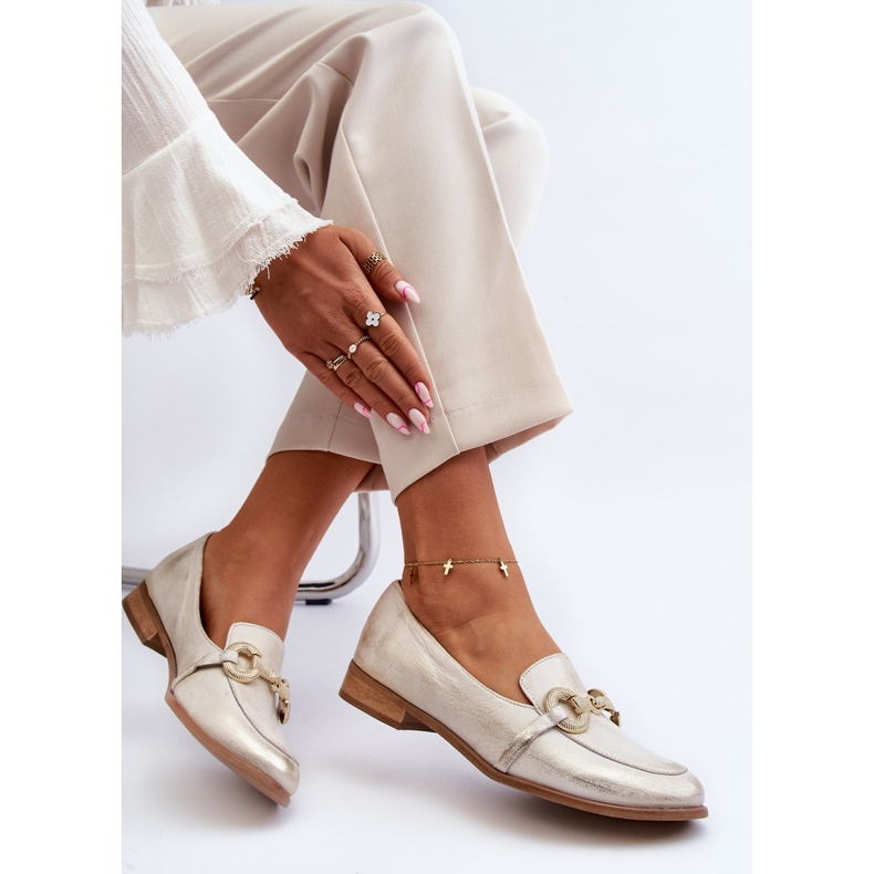 Zazoo 2880 Mocassins En Cuir Pour Femme Avec Décoration Dorée 1