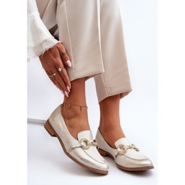 Zazoo 2880 Mocassins En Cuir Pour Femme Avec Décoration Dorée d'or 2