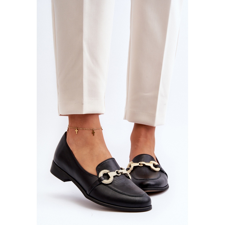 Zazoo 2880 Mocassins en cuir pour femme avec décoration, noir 1