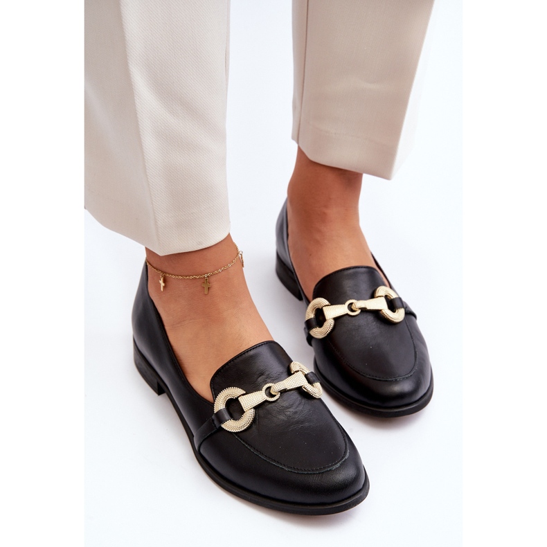 Zazoo 2880 Mocassins en cuir pour femme avec décoration, noir le noir 2