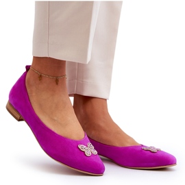 Zazoo 2887 Ballerines En Daim Avec Papillon Décoratif Fuchsia rose 9