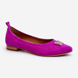 Zazoo 2887 Ballerines En Daim Avec Papillon Décoratif Fuchsia rose 1