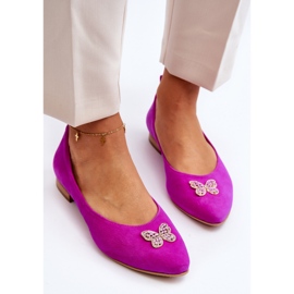Zazoo 2887 Ballerines En Daim Avec Papillon Décoratif Fuchsia rose 5