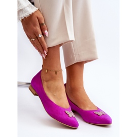 Zazoo 2887 Ballerines En Daim Avec Papillon Décoratif Fuchsia rose 8