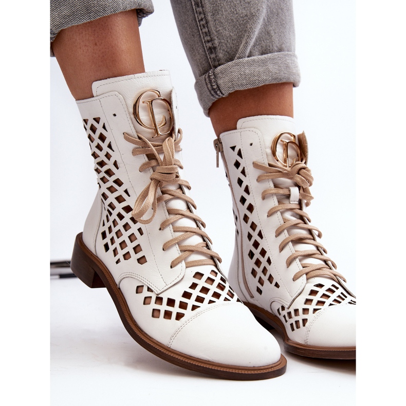 Bottines Zazoo 2695 en cuir ajouré, blanc blanche 1