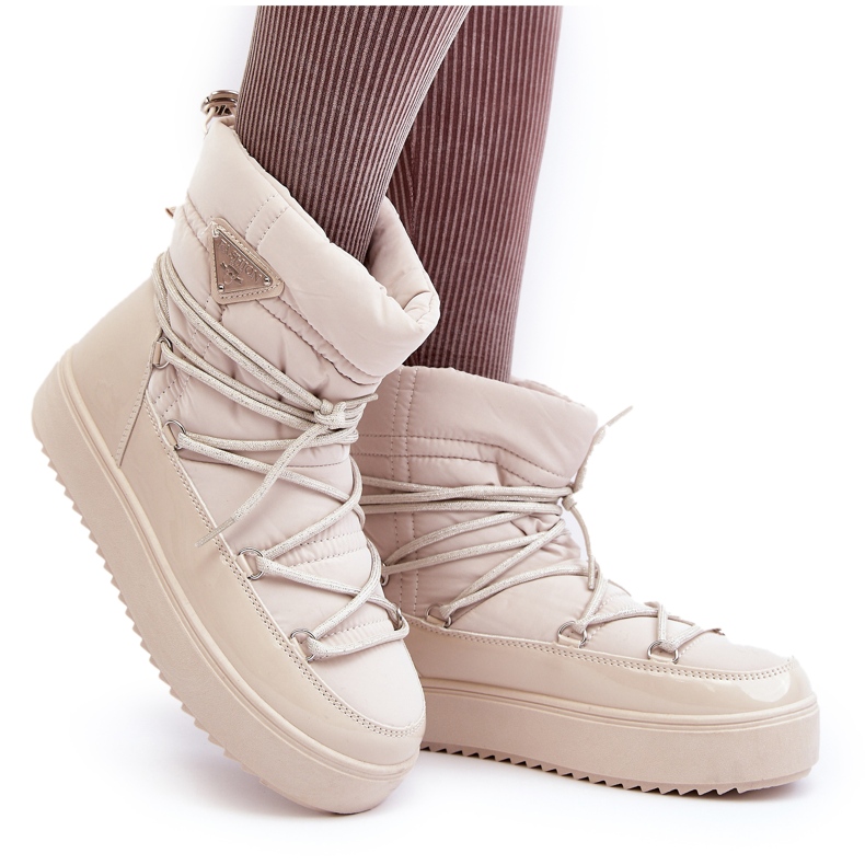 Seastar Bottes de neige à plateforme avec laçage pour femme, beige 6