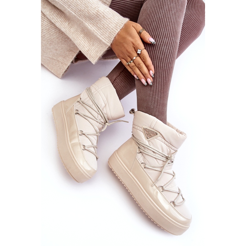 Seastar Bottes de neige à plateforme avec laçage pour femme, beige 3