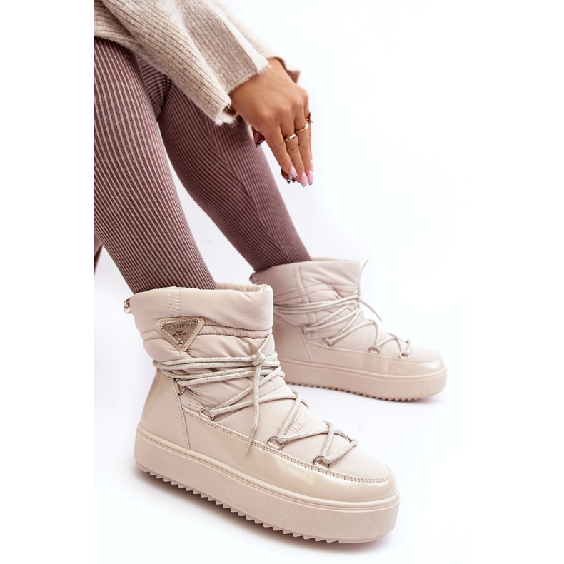 Seastar Bottes de neige à plateforme avec laçage pour femme, beige 2