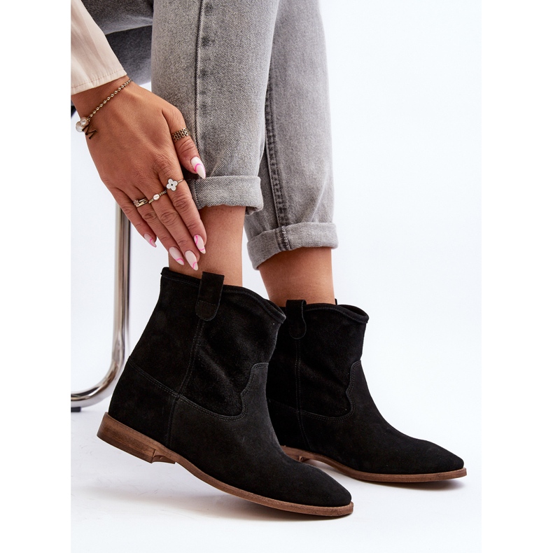 Zazoo 2326 Bottines à enfiler en daim pour femme, noir le noir 1