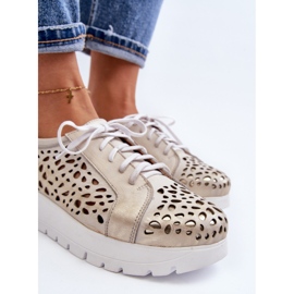 Zazoo 2821, Chaussures en Cuir pour Femme, Doré Ajouré 1