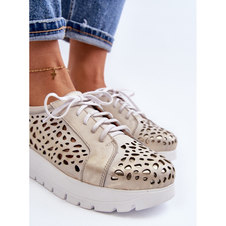 Zazoo 2821, Chaussures en Cuir pour Femme, Doré Ajouré 1