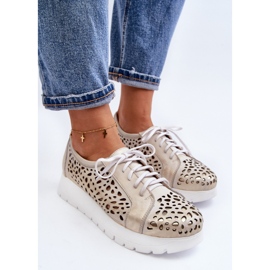 Zazoo 2821, Chaussures en Cuir pour Femme, Doré Ajouré 2