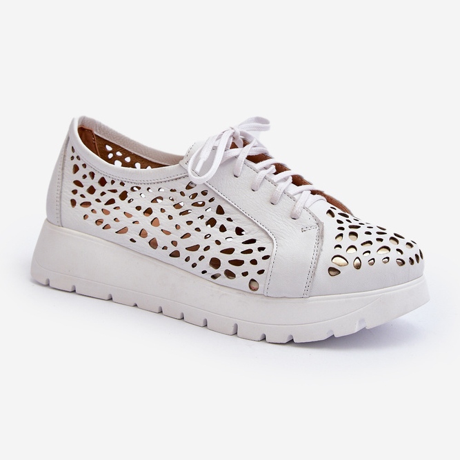 Zazoo 2821 Chaussures Ajourées En Cuir Femme blanc 1
