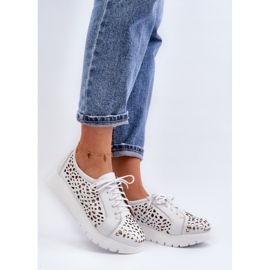 Zazoo 2821 Chaussures Ajourées En Cuir Femme blanc 2