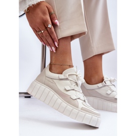 Chaussures de sport en cuir pour femmes sur la plateforme M01/1 Zazoo Beige clair 1