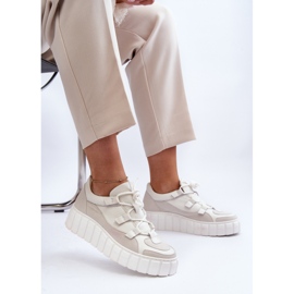 Chaussures de sport en cuir pour femmes sur la plateforme M01/1 Zazoo Beige clair 2