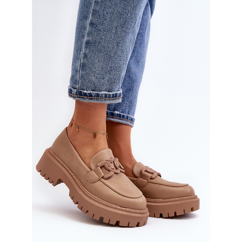 Mocassins épais pour femmes avec chaîne Beige Dataia 2