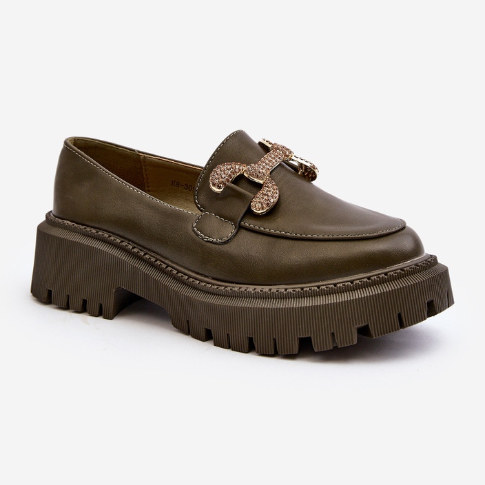 Mocassins pour femmes avec décoration, vert foncé Gargi 1
