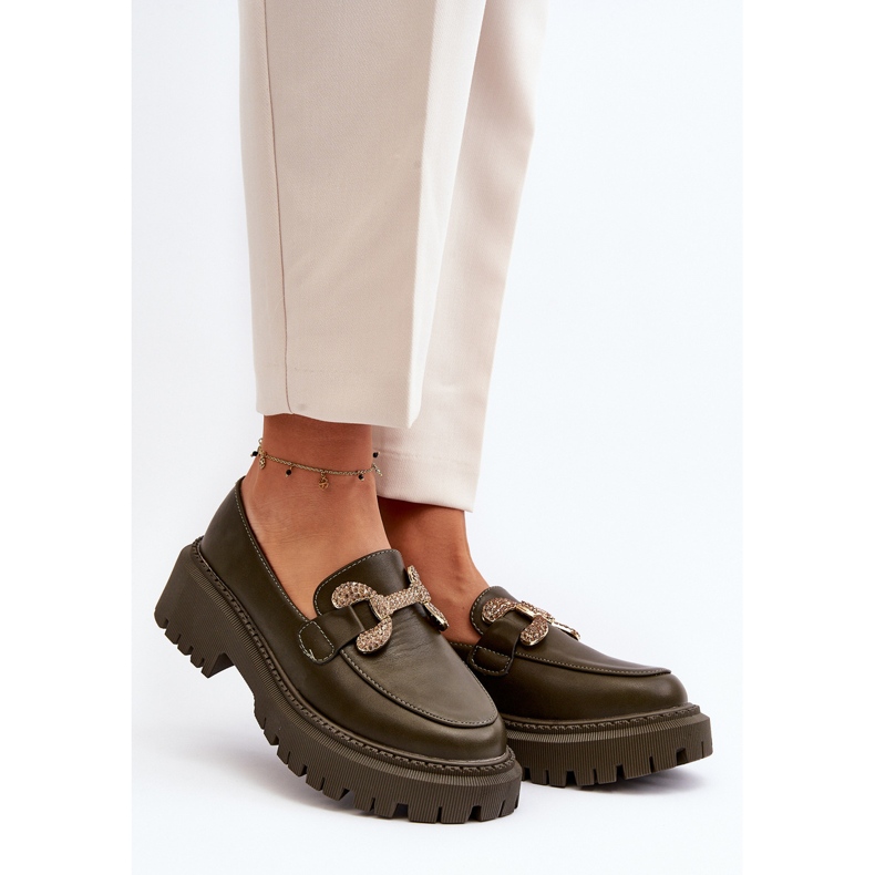 Mocassins pour femmes avec décoration, vert foncé Gargi 2