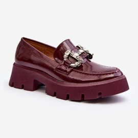 Mocassins Femme En Cuir Verni Avec Décoration, Bordeaux Arsaba rouge 1