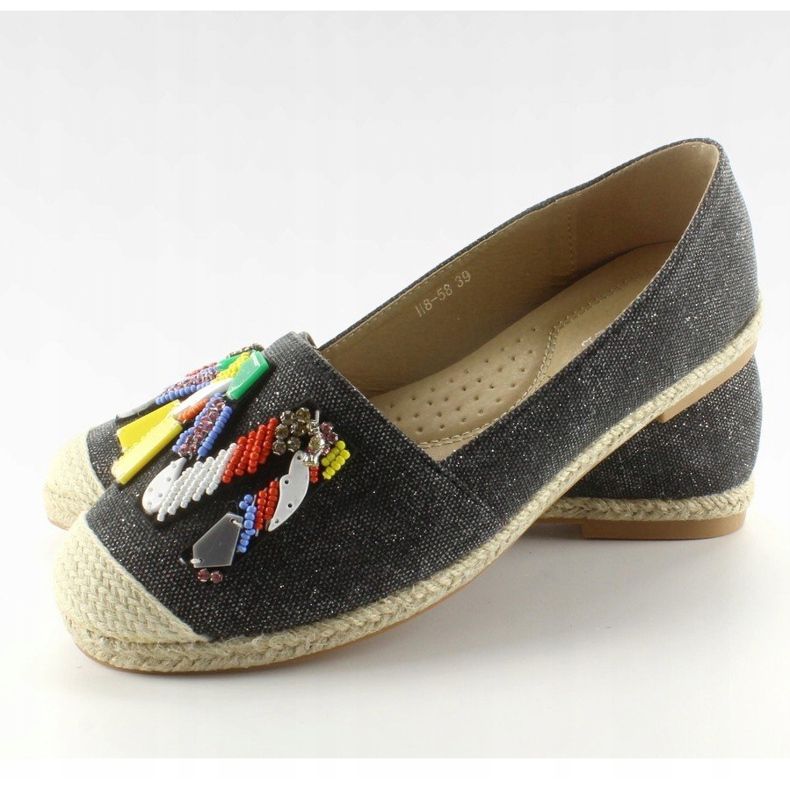 Espadrilles avec perles colorées H8-58 Noir le noir 1