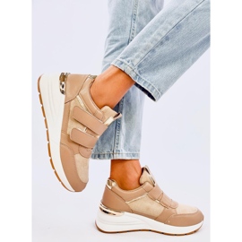 Baskets compensées Moulton Kaki à scratch beige 3