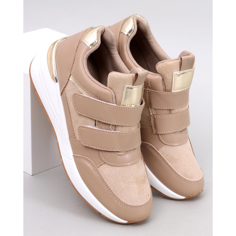 Baskets compensées Moulton Kaki à scratch beige 1