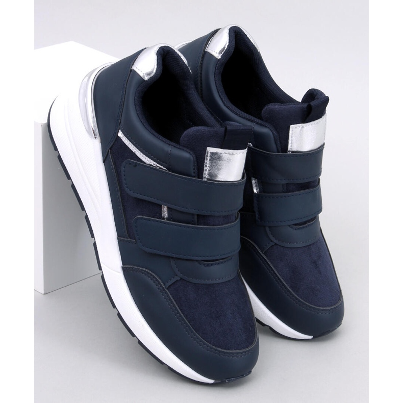 Baskets compensées Moulton Navy à scratch bleu 1
