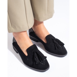 Mocassins Daszyński en daim noir ajouré le noir 1
