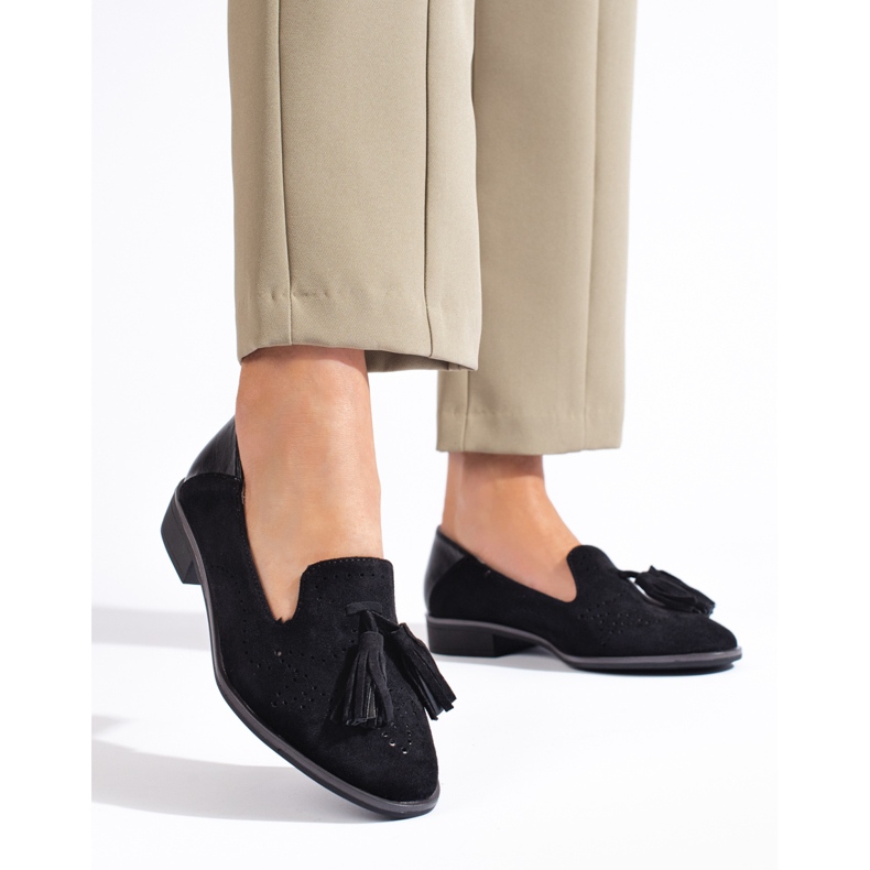 Mocassins Daszyński en daim noir ajouré le noir 2