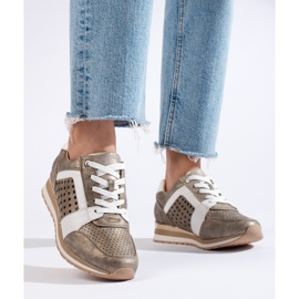 Baskets femme ajourées dorées Daszyński 1