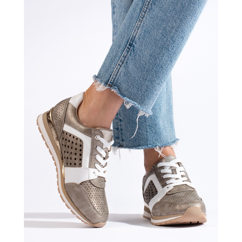 Baskets femme ajourées dorées Daszyński 2